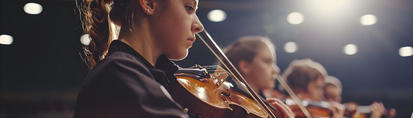 Back to school, Musical Ensemble, Capture the passion and dedication of students practicing in a school orchestra, background image, generative AI - obrazy, fototapety, plakaty