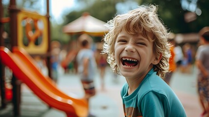 Back to school, Playground Laughter, Capture the joy and laughter of children playing on the school playground, background image, generative AI