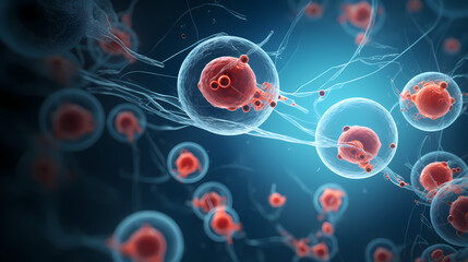Obraz premium Human cell or embryonic stem cell medicine, human cell biology DNA molecular structure