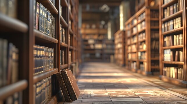 Back to school, Library Escape, Showcase the quiet and studious atmosphere of a library, background image, generative AI