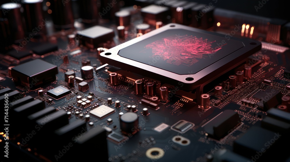 Poster illustration of a computer processor chip, ai artificial intelligence automatic technology, on a per