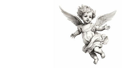 A Sketch of a Baby Angel on a White Background With Copy Space