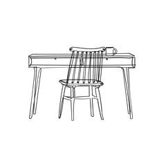 Continuous Line Drawing Furniture. Interior With Chair and Desk Concept. Illustration Icon Vector