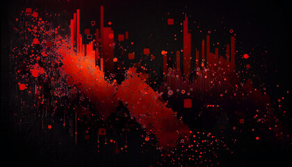 Abstract negative red stock market chart representing a downtrend, red shapes and particles, dark background, created with generative AI