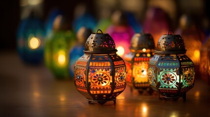 Beautiful lanterns on the night of Ramadan, a islamic holiday. Culture religion background wallpaper.