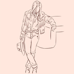 cowgirl in dress posing vector for illustration card decoration