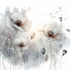Beautiful poppy flower background in grayscale