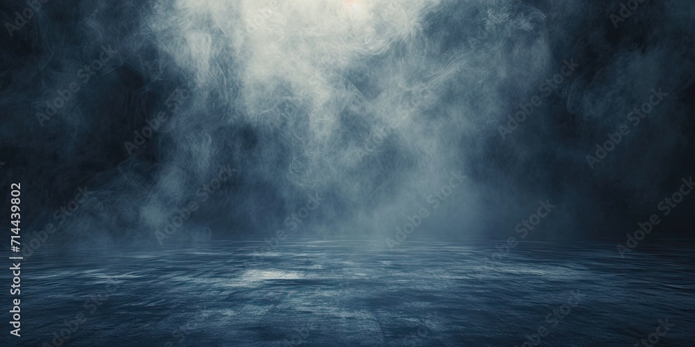 Poster blue dark abstract light in night background setting empty scene with smog old black fog under spotl