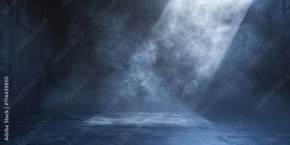Poster blue dark abstract light in night background setting empty scene with smog old black fog under spotl
