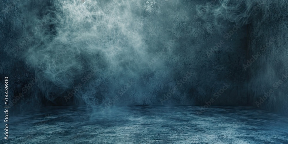Poster blue dark abstract light in night background setting empty scene with smog old black fog under spotl