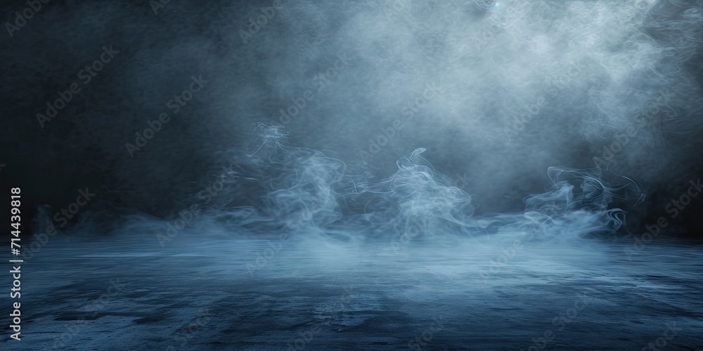 Poster blue dark abstract light in night background setting empty scene with smog old black fog under spotl