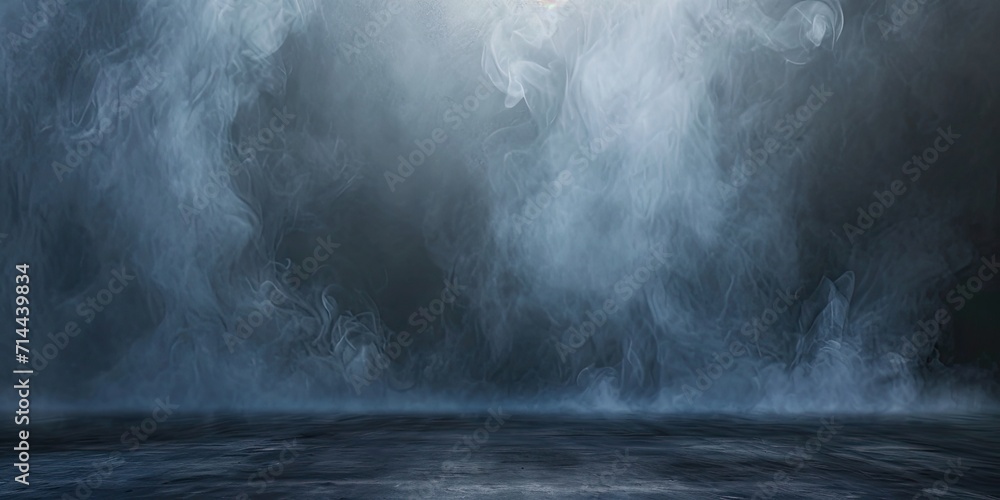 Poster blue dark abstract light in night background setting empty scene with smog old black fog under spotl