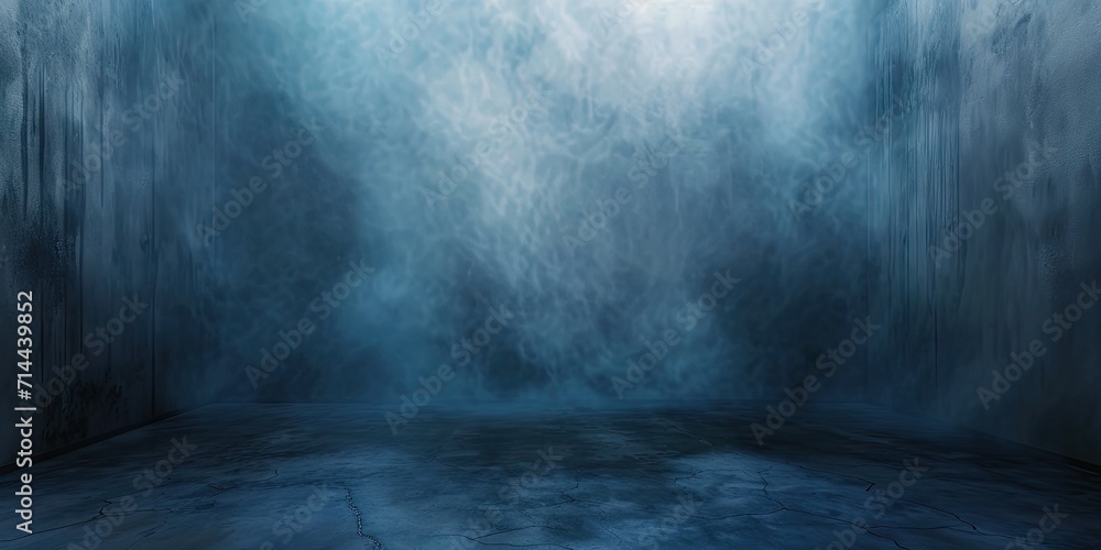 Poster blue dark abstract light in night background setting empty scene with smog old black fog under spotl