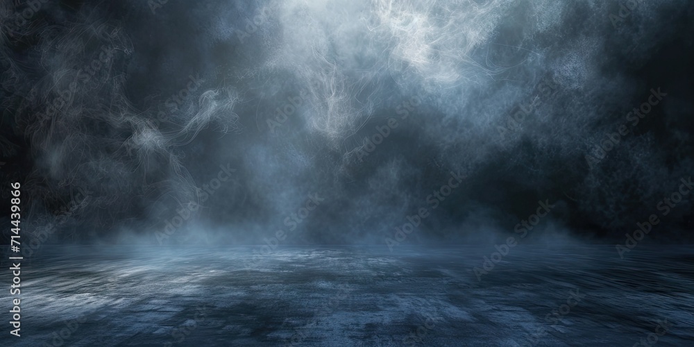 Poster blue dark abstract light in night background setting empty scene with smog old black fog under spotl