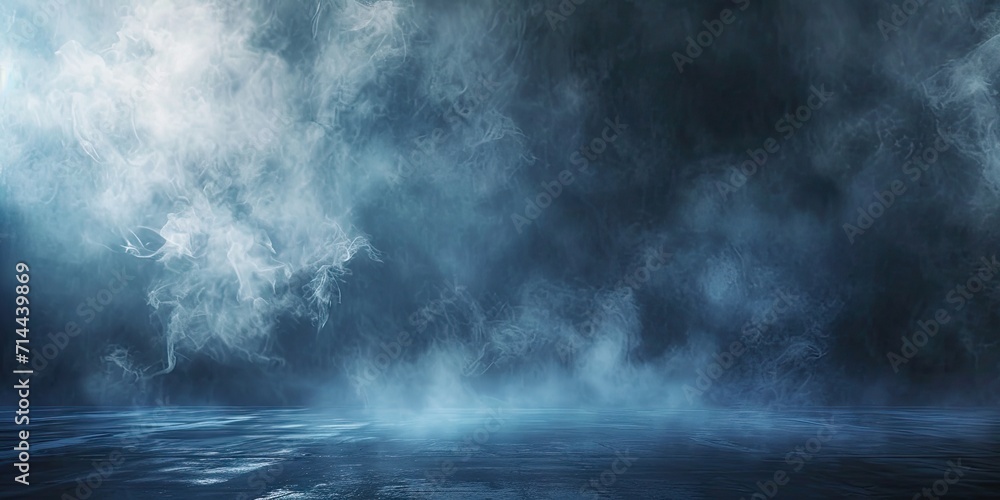Poster blue dark abstract light in night background setting empty scene with smog old black fog under spotl