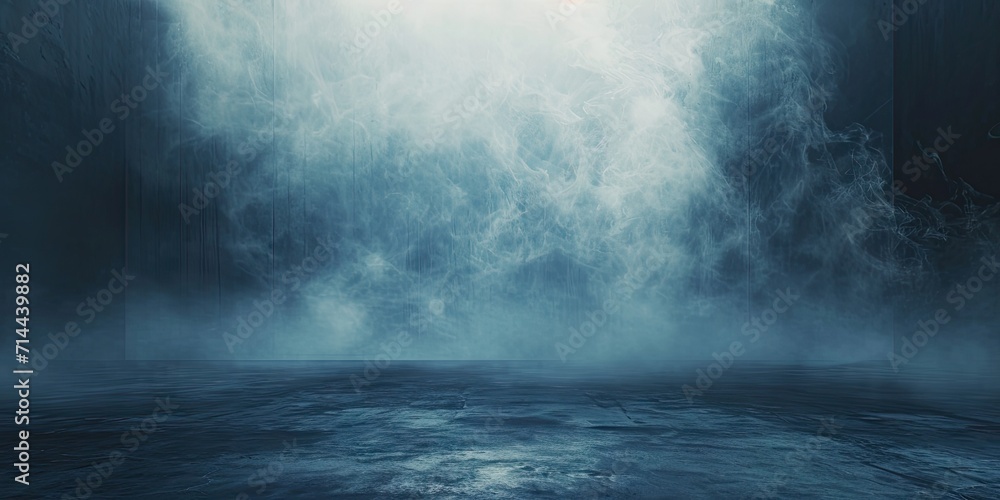 Poster blue dark abstract light in night background setting empty scene with smog old black fog under spotl