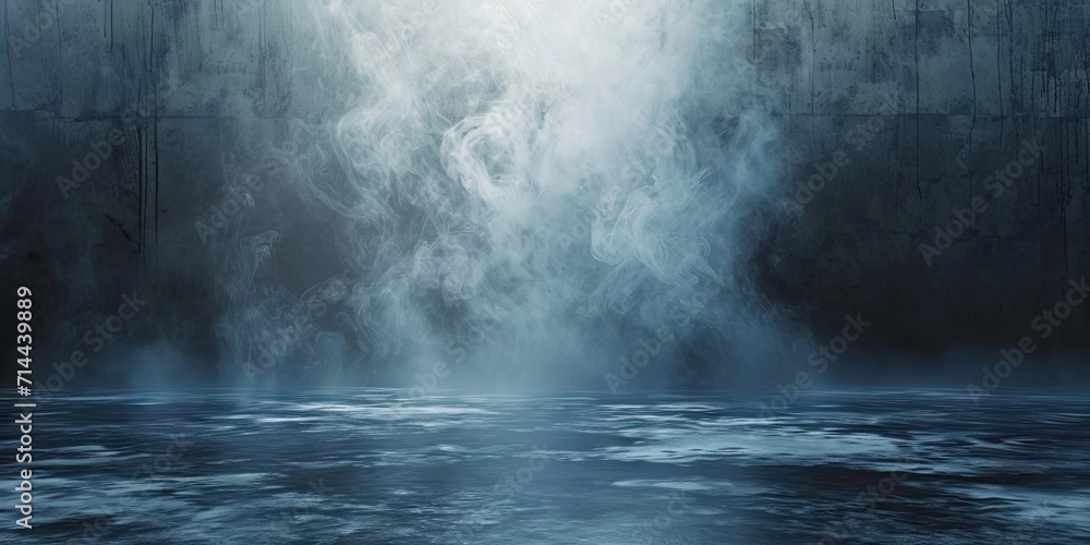 Poster blue dark abstract light in night background setting empty scene with smog old black fog under spotl