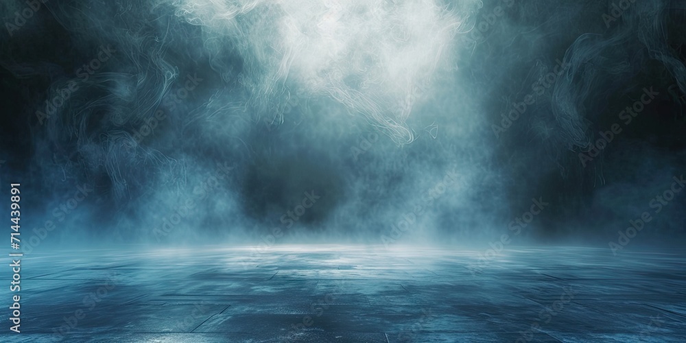 Poster blue dark abstract light in night background setting empty scene with smog old black fog under spotl