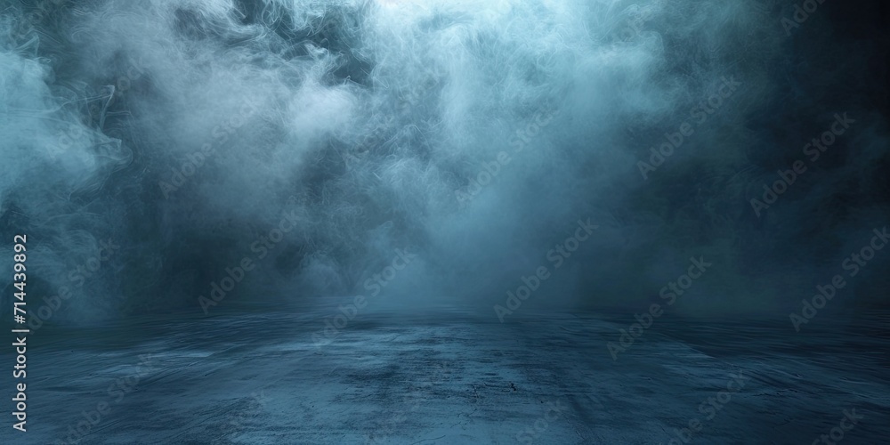 Poster blue dark abstract light in night background setting empty scene with smog old black fog under spotl