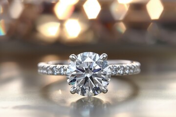 Captured in a moment of timeless elegance, a solitary diamond engagement ring takes center stage, radiating the profound promise of love and commitment.
