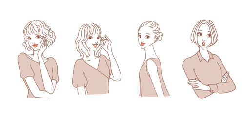 色々な表情のオシャレな女性上半身