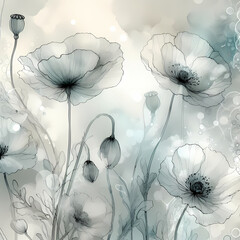 poppy flowers on gray/teal background