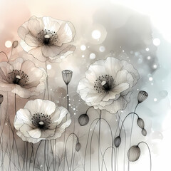 background with whimsical poppy flowers
