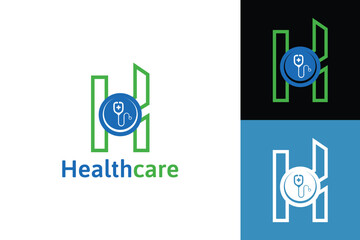 Healthcare logo with letter H. Letter H medical logo icon. Vector illustrations.