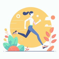 Young cartoon woman running, flat vector illustration isolated on white background