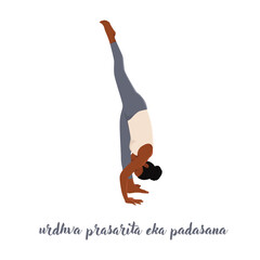 Woman doing Standing splits or Urdhva Prasarita Eka Padasana yoga pose. Flat vector illustration isolated on white background