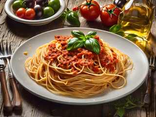 generative ai spaghetti in an appetizing plate. Italian specialty spaghetti