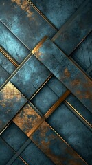 Background that has Gold and Blue Design in the style of Rustic Futurism - Sharp Edges Mysterious Turquoise and Bronze Hard Edged Geometric Wallpaper created with Generative AI Technology