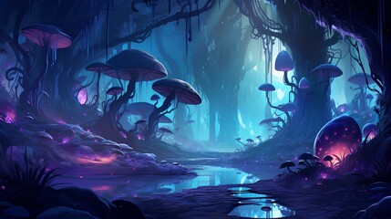 Fantasy forest background at night