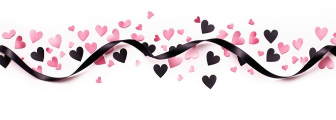 Background with ribbon and falling hearts for Valentine's Day