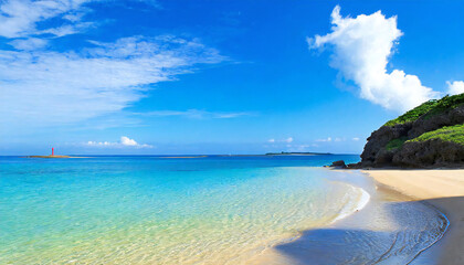 Image of the sea in Okinawa with a blue sky