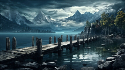 A peaceful ancient pier with beautiful landscape