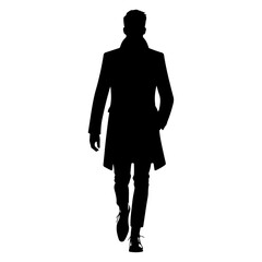 minimal business man and woman walking forward in winter clothing pose vector silhouette