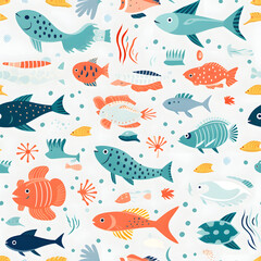 Sea fish colorful celebration seamless element pattern and background