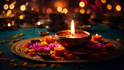 Devali candles on a red background