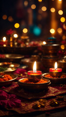 Obraz na płótnie Canvas Devali candles on a red background