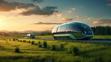 Foto op Canvas Future transportation car in the middle of green grass. © trustmastertx