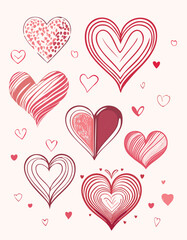 Love heart hand drawn doodles collection