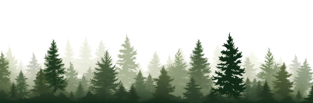 Pine tree landscape panorama. seamless pattern