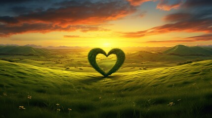 whimsical heart in the middle of a green grass field