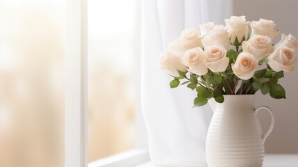 Obraz premium white roses in white jug in bedroom
