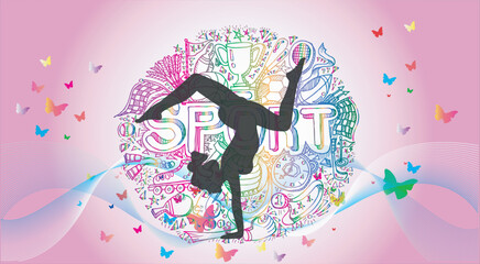 Yoga logo design. Women silhouette on background.  Vector illustration.