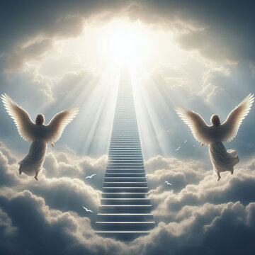 ladder step to the sky to paradise heaven last travel death angles - ai generated
