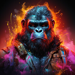 PFP_wow_warrior_gorilla_hyperrealistic_RGB_neon_backgrou