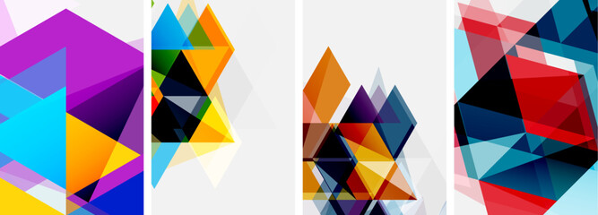 Colorful bright triangles with various colors and transparencies. Vector illustration For Wallpaper, Banner, Background, Card, Book Illustration, landing page