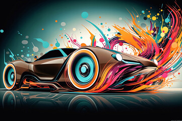 futuristic sport car neon oil painting	
